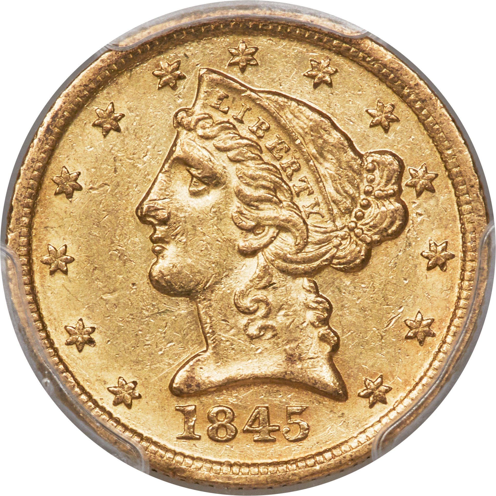 image for: 1845-D $5 AU58 PCGS. Variety 13-H....