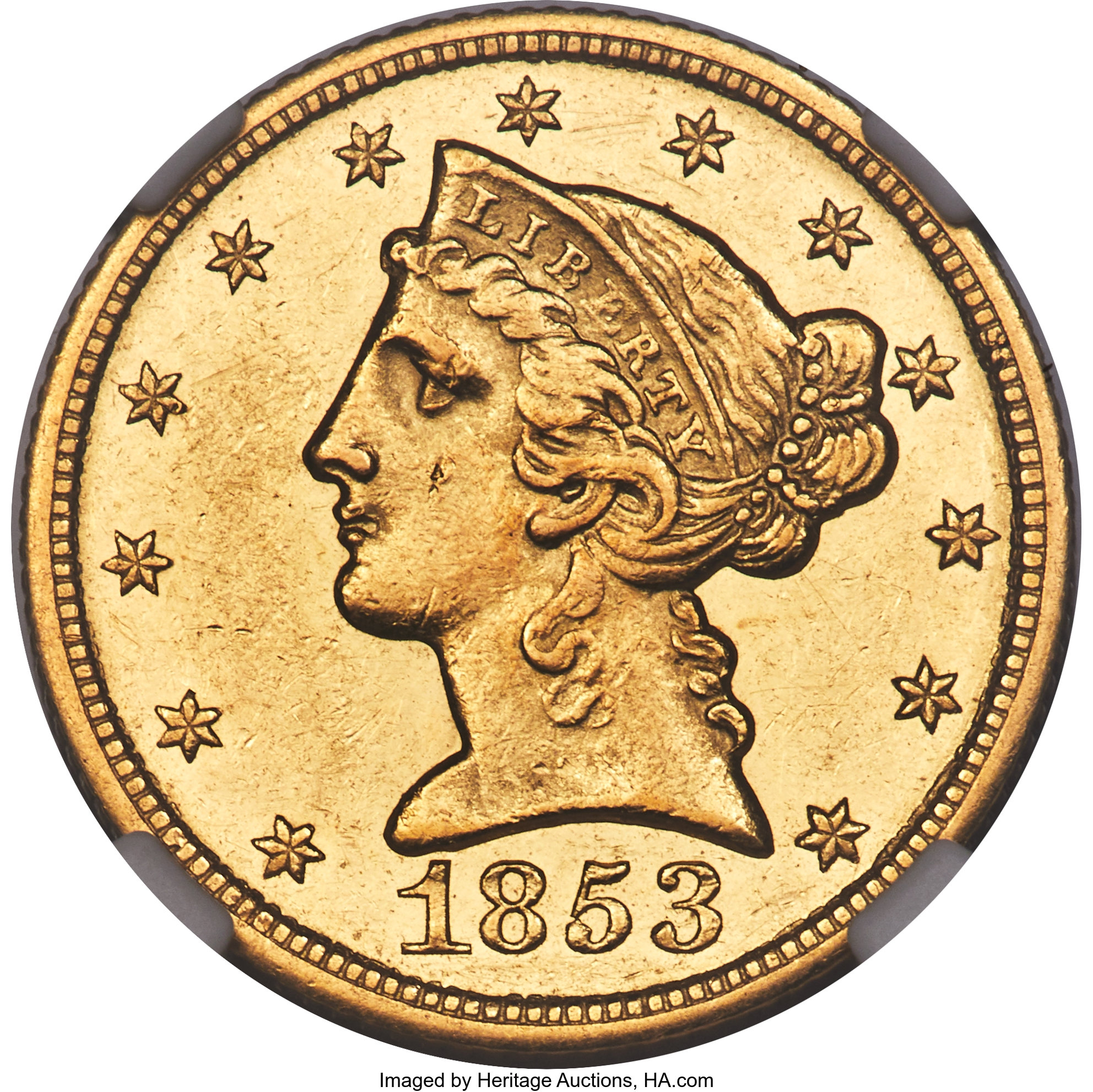 image for: 1853-C $5 MS61 NGC. Variety 1....