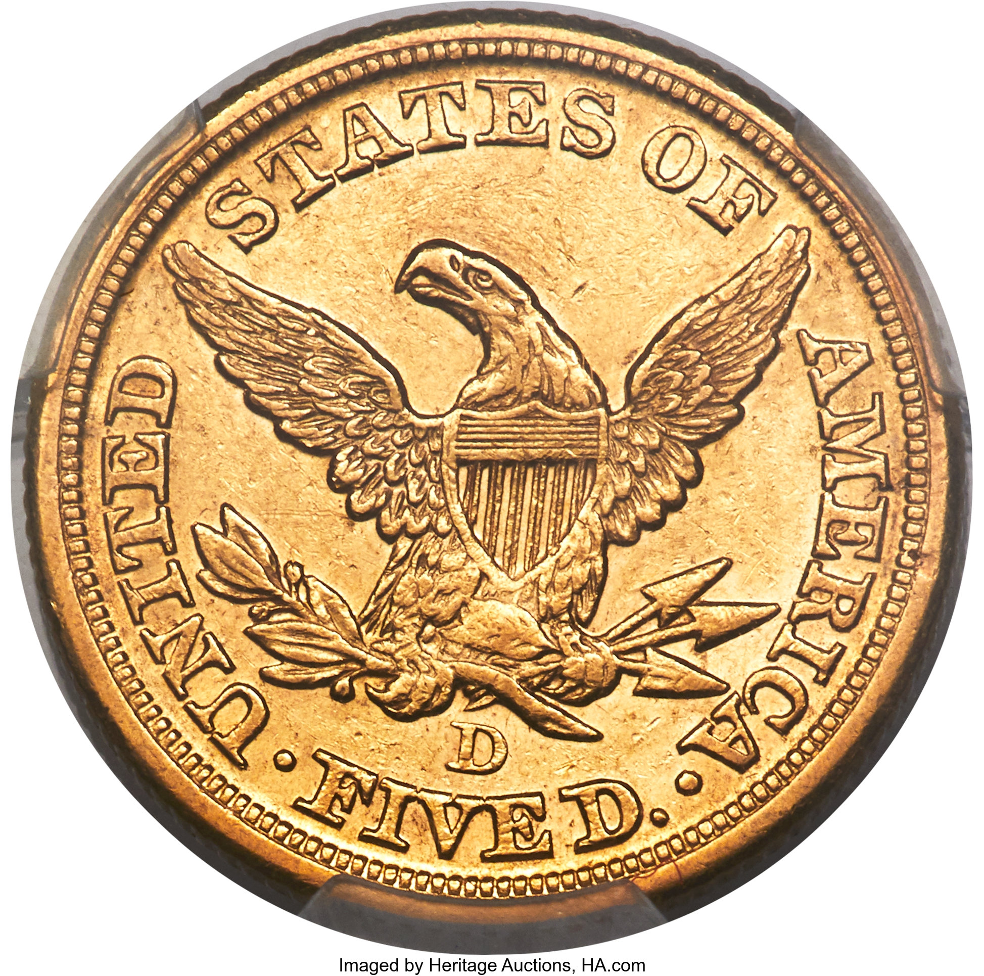 image for: 1856-D $5 AU53 PCGS. Variety 39-FF....