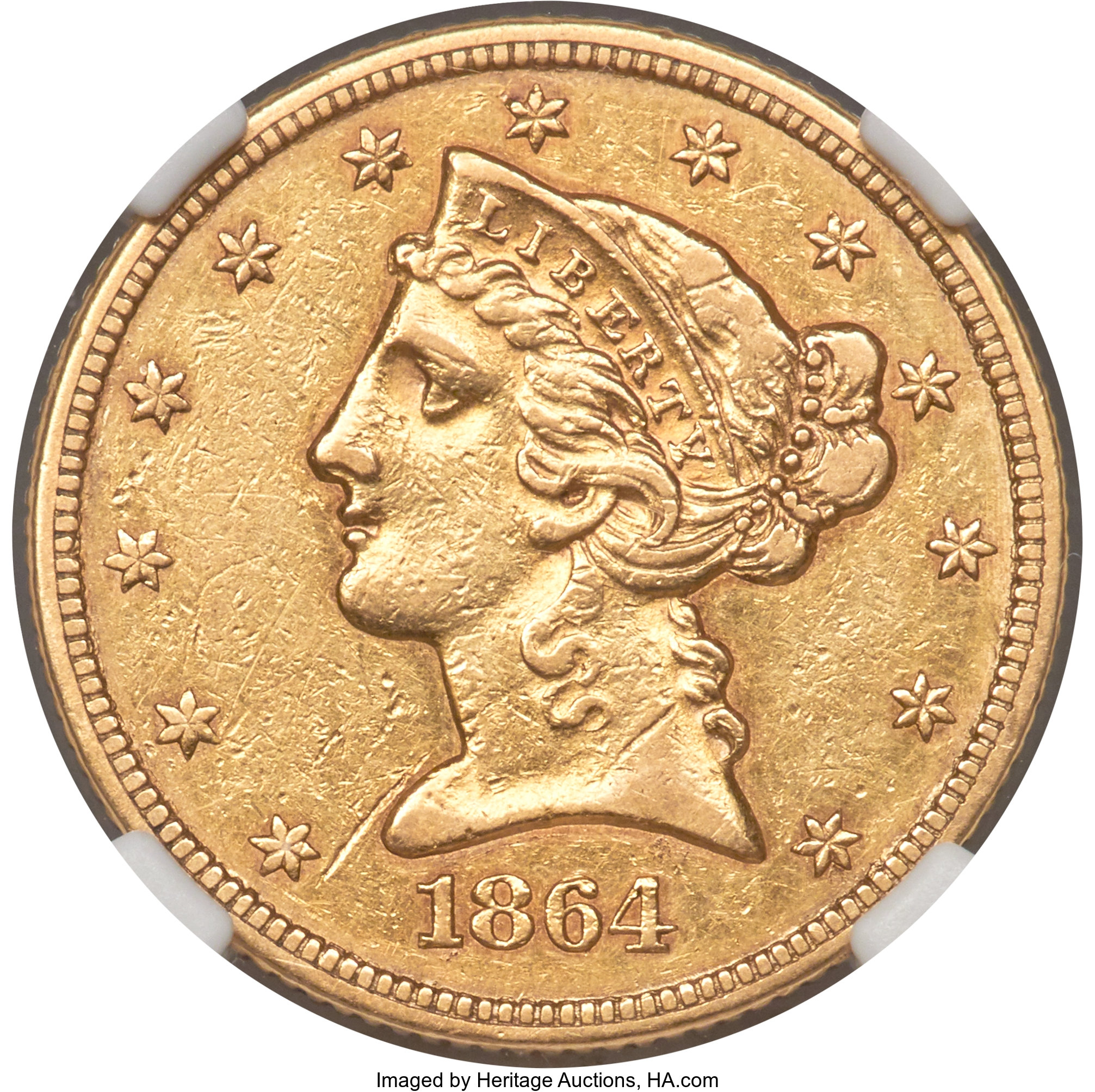 image for: 1864 $5 XF45 NGC....