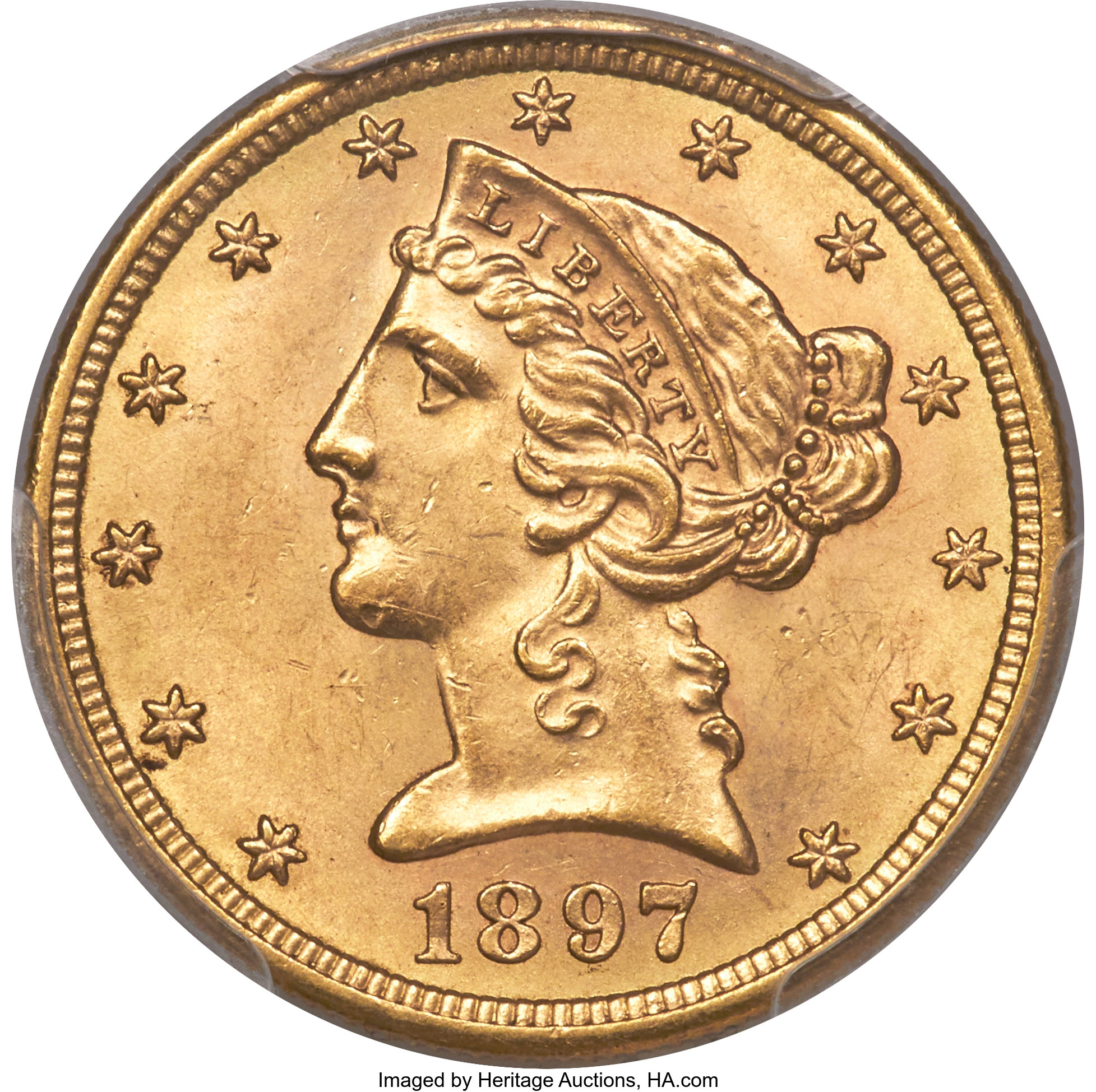 image for: 1897-S $5 MS64+ PCGS. CAC....