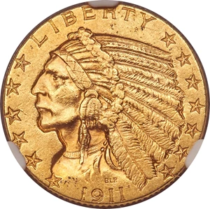 image for: 1911-D $5 AU58 NGC....