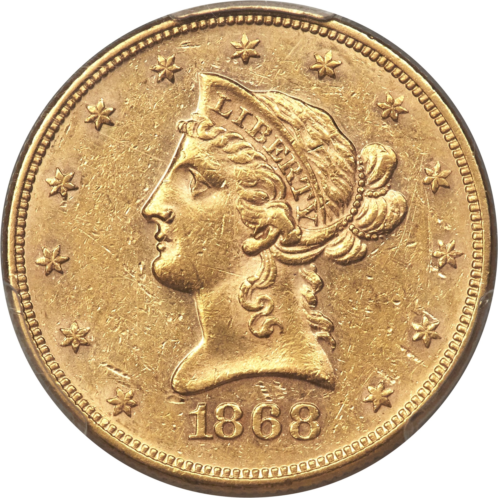 image for: 1868 $10 AU58 PCGS....
