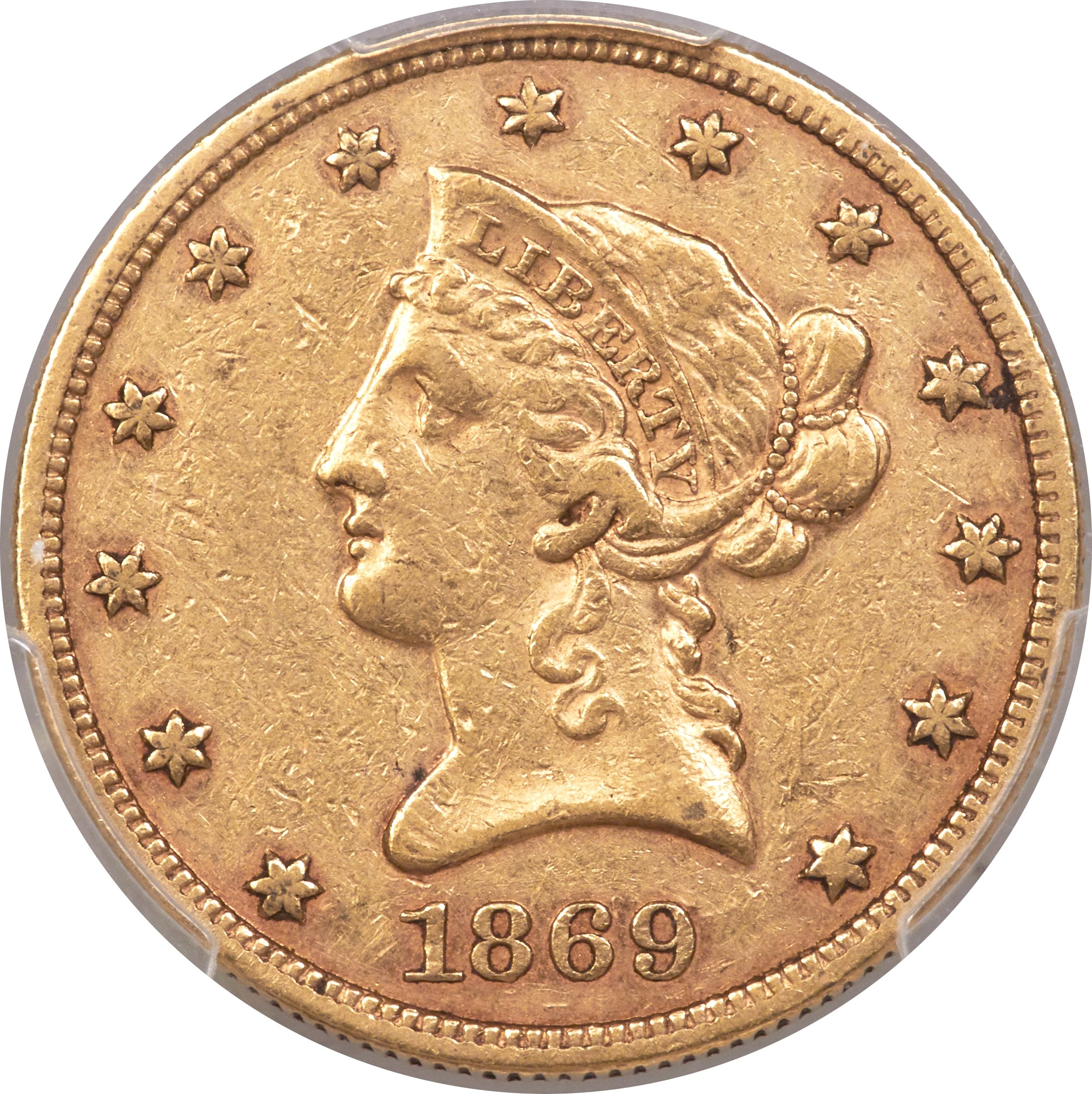 image for: 1869 $10 XF45 PCGS....