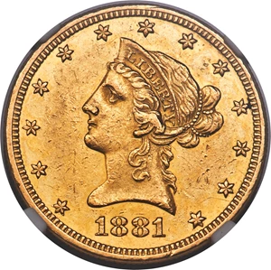image for: 1881-O $10 AU58 NGC. Variety 1....