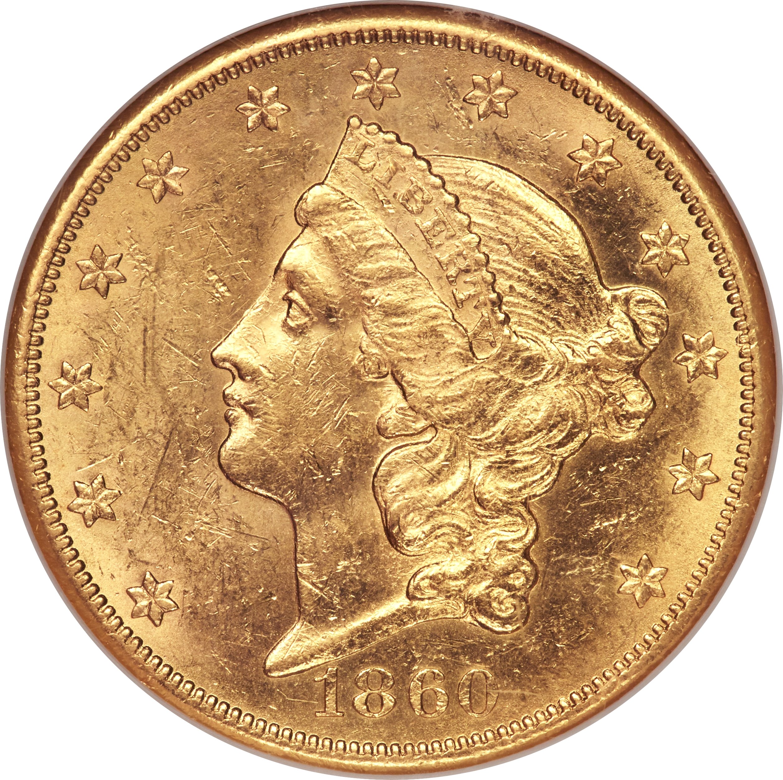 image for: 1860-S $20 AU58 NGC....