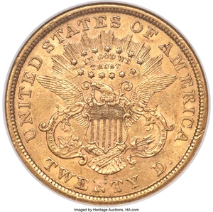 image for: 1866-S $20 Motto AU55 NGC....