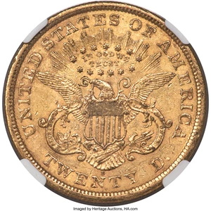 image for: 1866-S $20 Motto AU55 NGC. CAC....