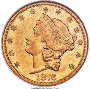 image for: 1876-CC $20 AU53 NGC. CAC. Variety 7-C....