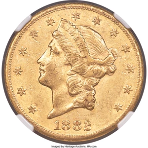 image for: 1882-CC $20 AU50 NGC. CAC. Variety 1-B....