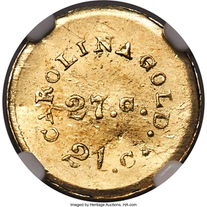 image for: (1842-50) G$1 A. Bechtler Dollar, 27G. 21C., Plain Edge MS62 NGC. K-24, R.3....