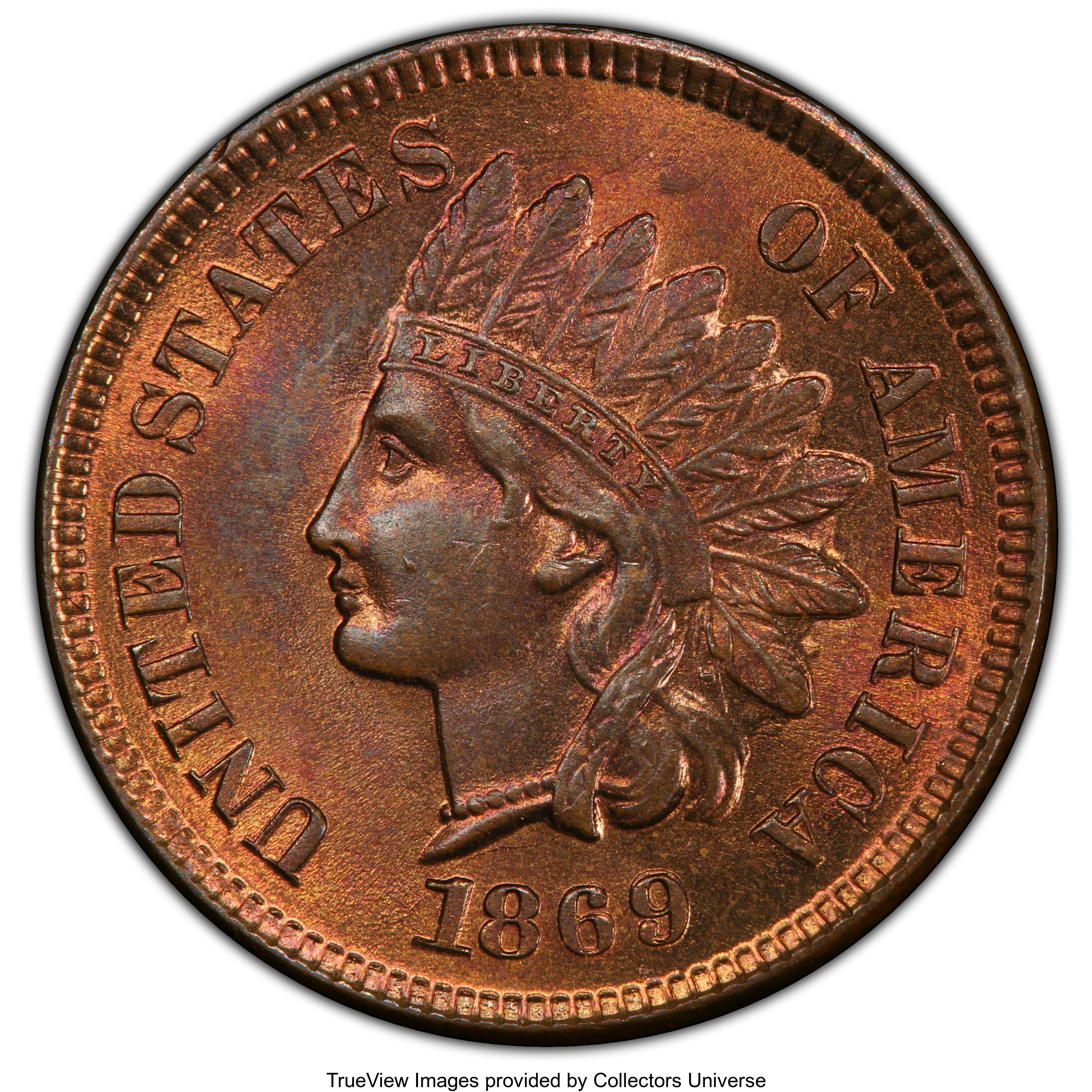 image for: 1869/69 1C Snow-3, FS-301, MS64 Red and Brown PCGS. PCGS Population: (32/23 and 1/1+). NGC Census: (34/33 and 0/0+). CDN: $...