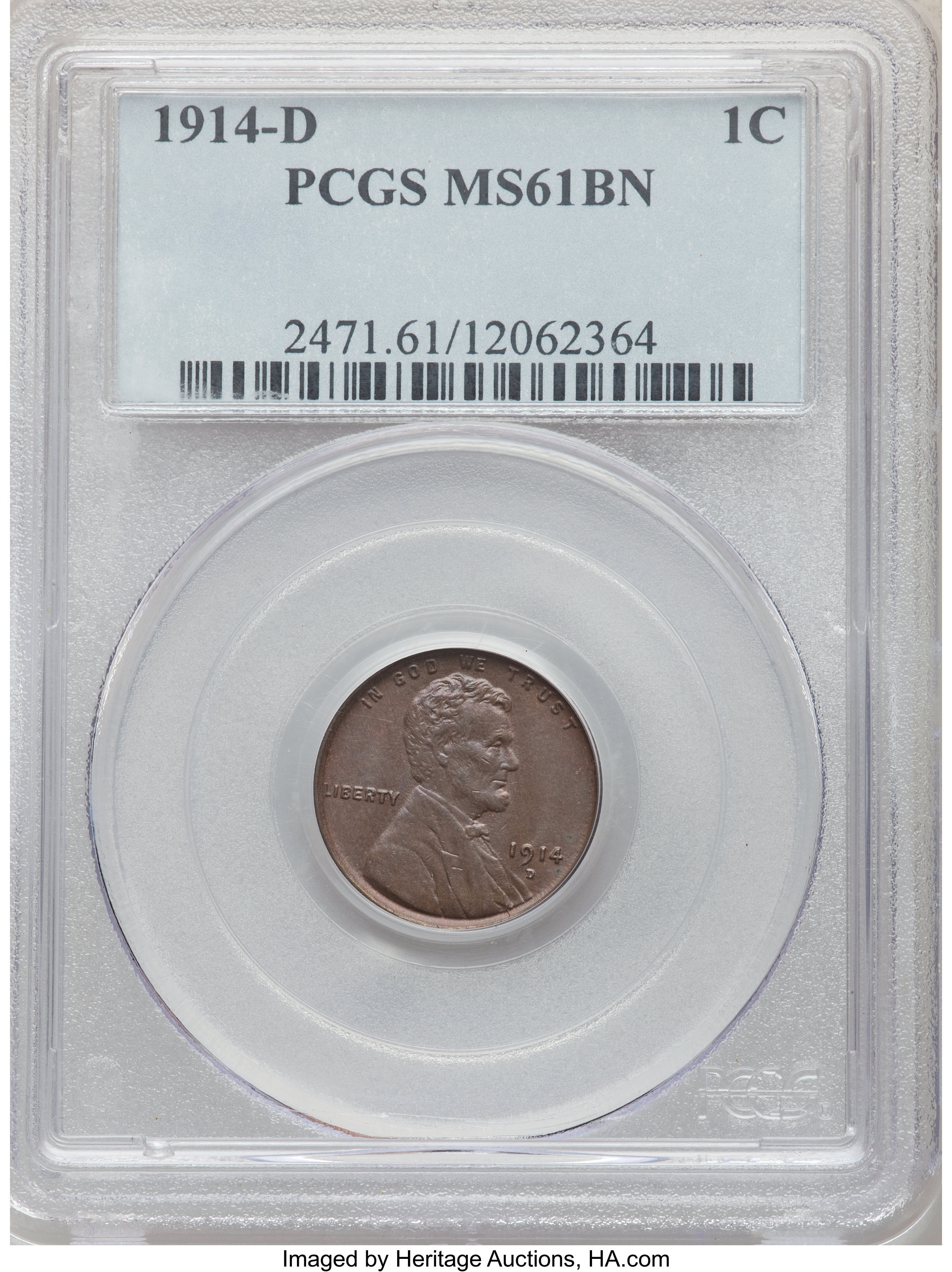 1914-D 1C MS61 Brown PCGS. PCGS Population: (4/259). NGC Census: (18/188). CDN: $1,800 Whsle. Bid for NGC/PCGS MS61. Mintag...