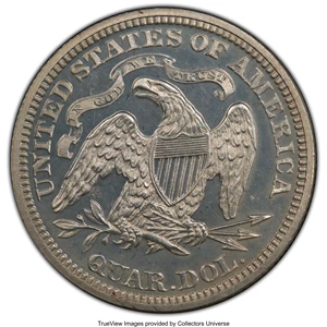 image for: 1870 25C PR65 Cameo PCGS. PCGS Population: (10/2 and 0/1+). NGC Census: (9/4 and 0/1+). PR65. ...