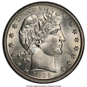 image for: 1895-S 50C MS64 PCGS. PCGS Population: (42/15 and 0/2+). NGC Census: (31/15 and 3/1+). CDN: $1,800 Whsle. Bid for NGC/PCGS ...