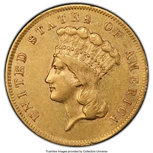 image for: 1856-S $3 AU50 PCGS. PCGS Population: (47/129 and 0/1+). NGC Census: (48/257 and 0/1+). CDN: $1,700 Whsle. Bid for NGC/PCGS...