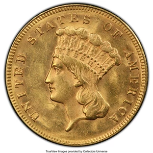 image for: 1874 $3 MS62 PCGS. PCGS Population: (314/297 and 6/15+). NGC Census: (224/179 and 3/8+). CDN: $1,700 Whsle. Bid for NGC/PCG...