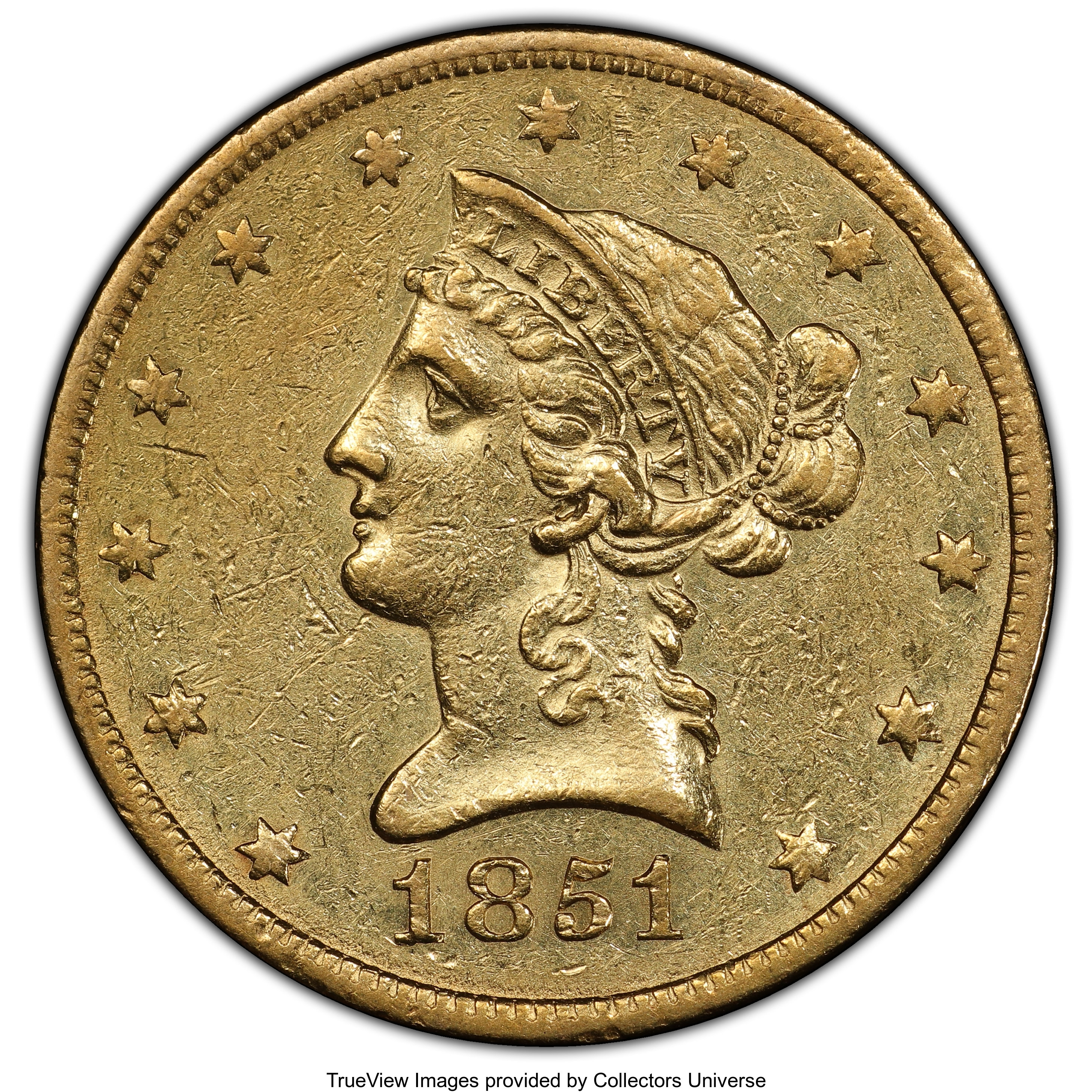 image for: 1851-O $10 AU50 PCGS. PCGS Population: (123/177 and 0/0+). NGC Census: (151/561 and 0/1+). CDN: $1,000 Whsle. Bid for NGC/P...