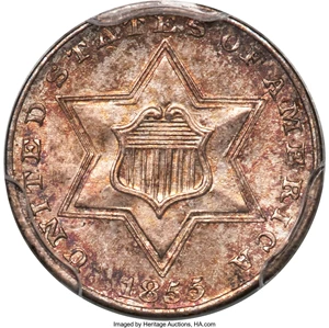image for: 1855 3CS MS66 PCGS....