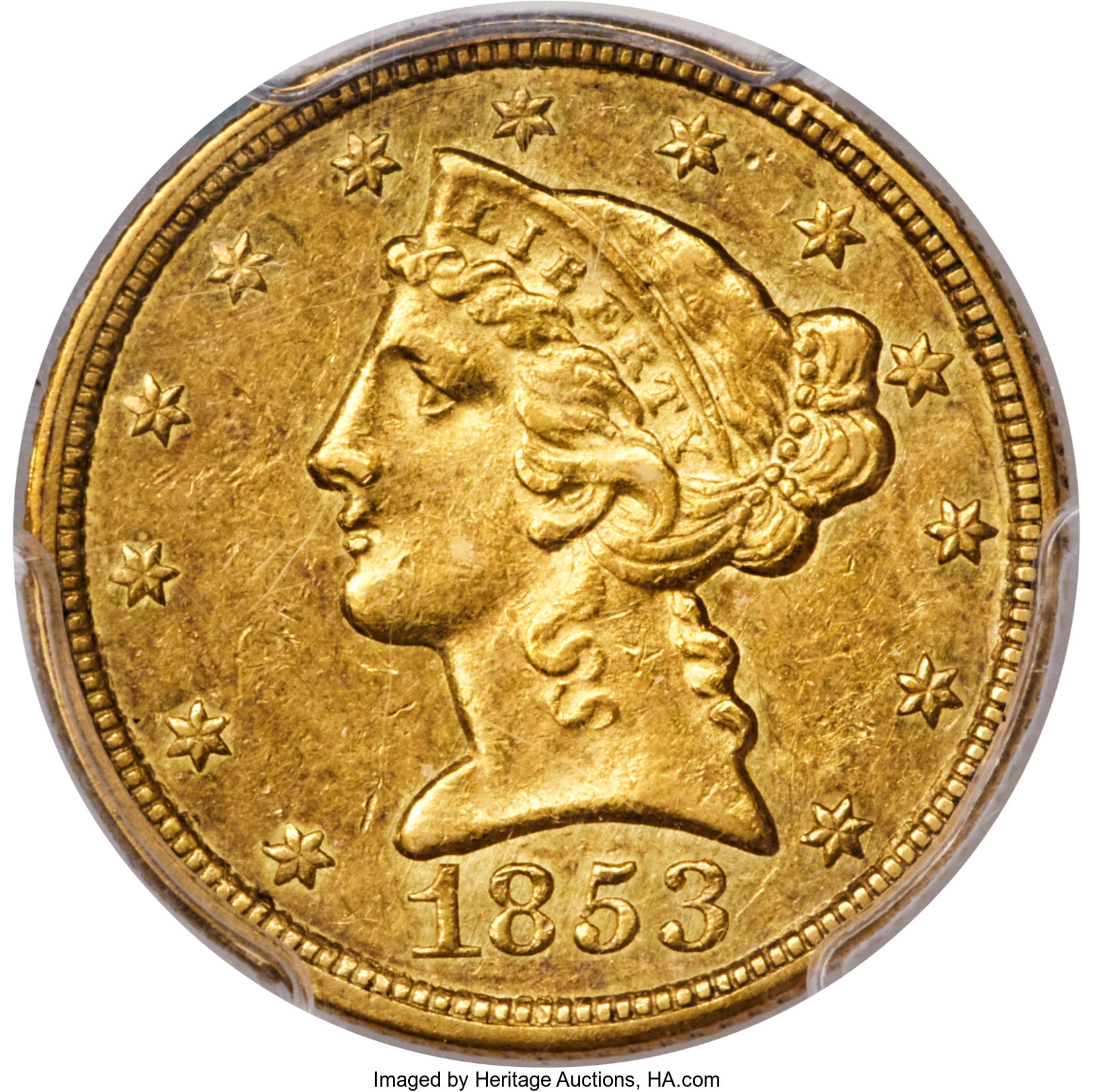 image for: 1853-C $5 AU55 PCGS. Variety 1....