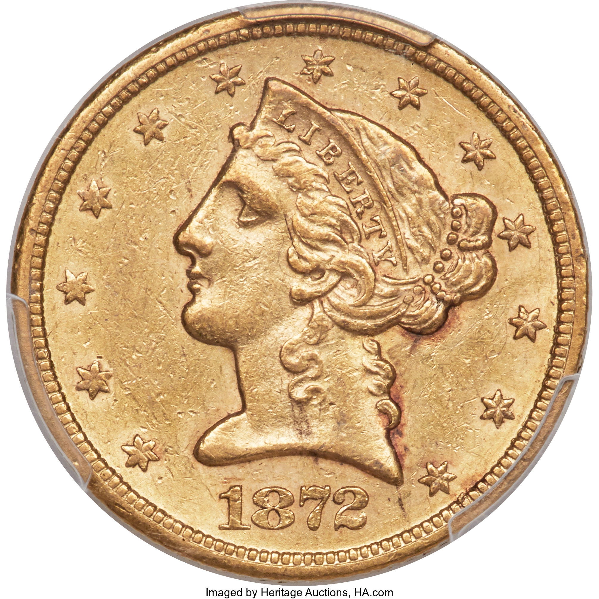image for: 1872-S $5 AU55 PCGS....