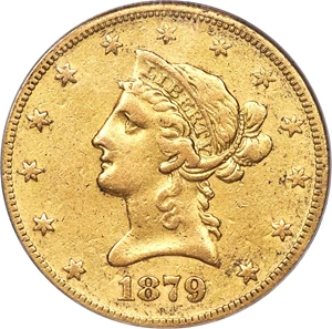 image for: 1879-CC $10 -- Altered Surfaces -- ANACS. VF30 Details. Variety 1-A....