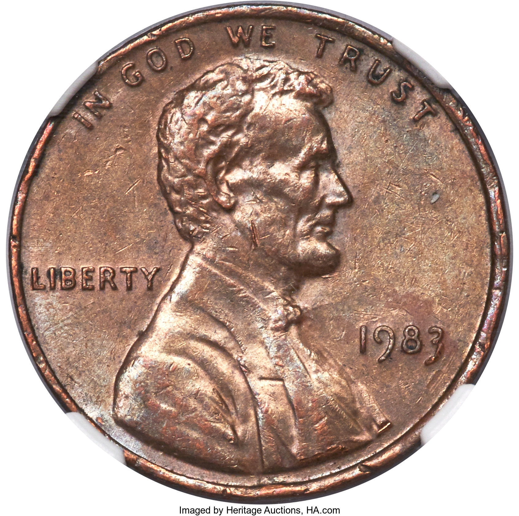 image for: 1983 Lincoln Cent -- Struck on a Bronze Planchet -- MS61 Brown NGC....