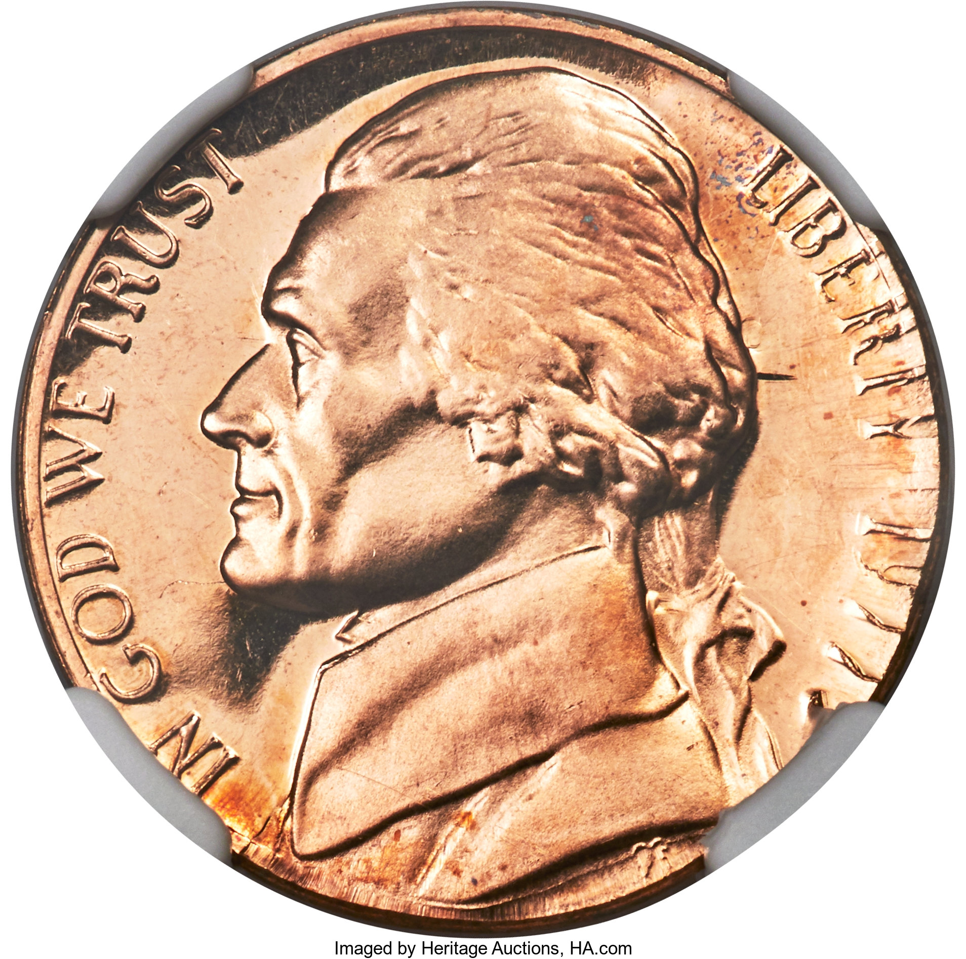 image for: 1977-S 5C Jefferson Nickel -- Struck on a Cent Planchet, Clashed Dies -- PR66 Red Ultra Cameo NGC....