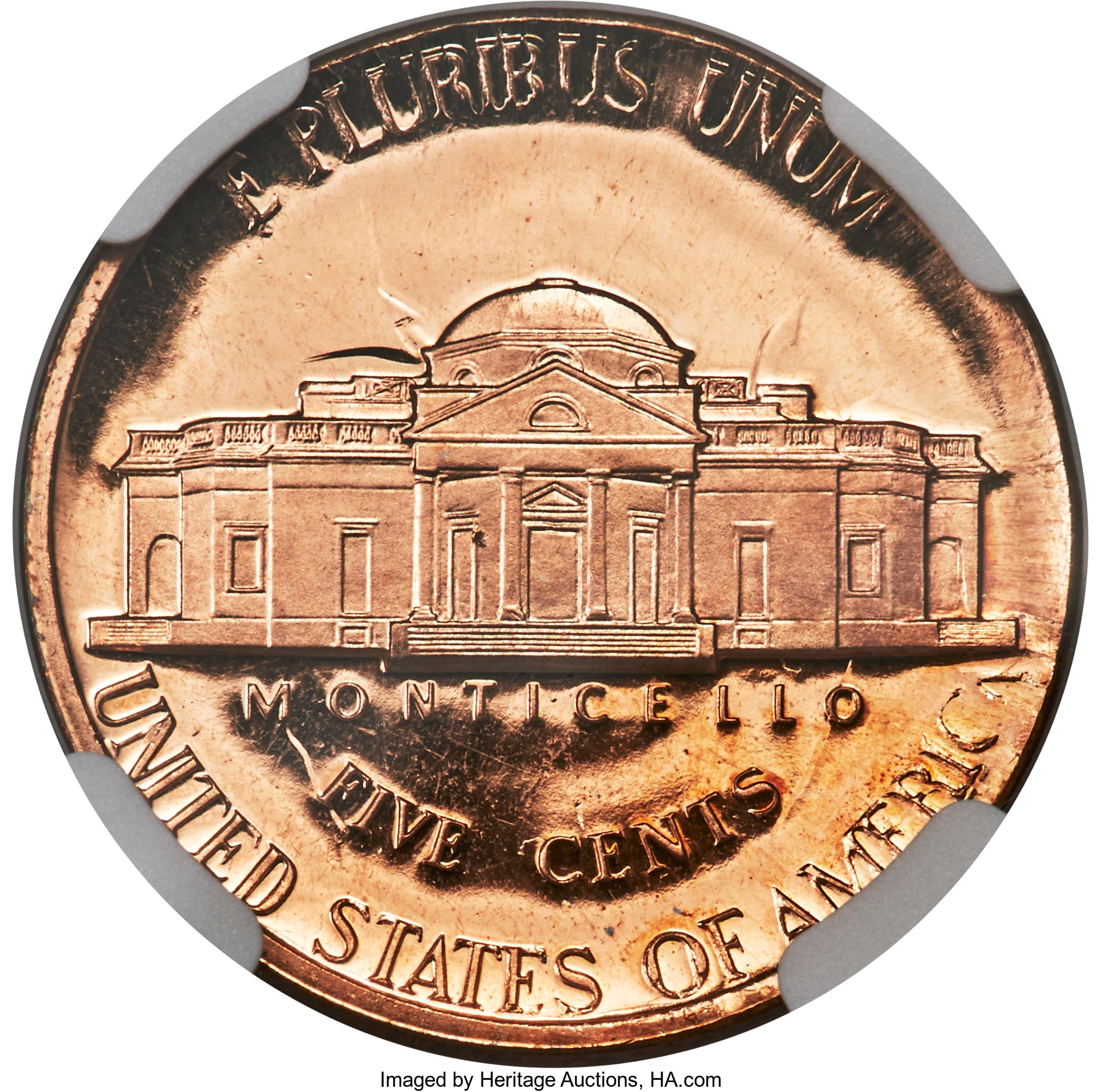 image for: 1977-S 5C Jefferson Nickel -- Struck on a Cent Planchet, Clashed Dies -- PR66 Red Ultra Cameo NGC....