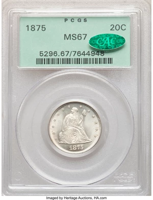 image for: 1875 20C MS67 PCGS. CAC. BF-1, R.1,...