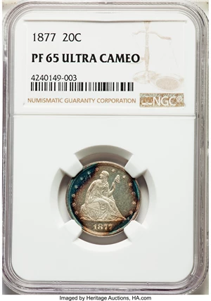 image for: 1877 20C PR65 Ultra Cameo NGC....
