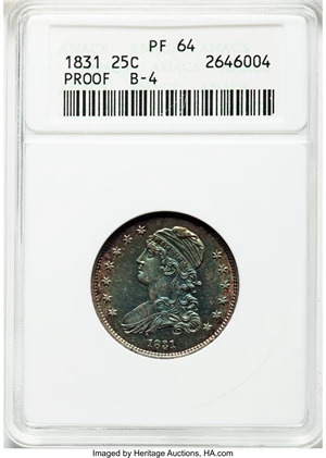image for: 1831 25C Small Letters PR64 ANACS. B-4, High R.7 as a Proof....