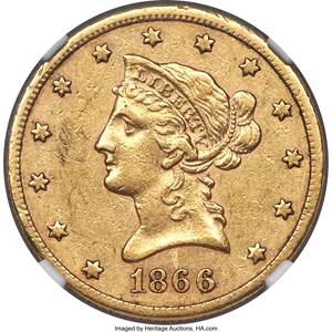image for: 1866-S $10 No Motto AU50 NGC....