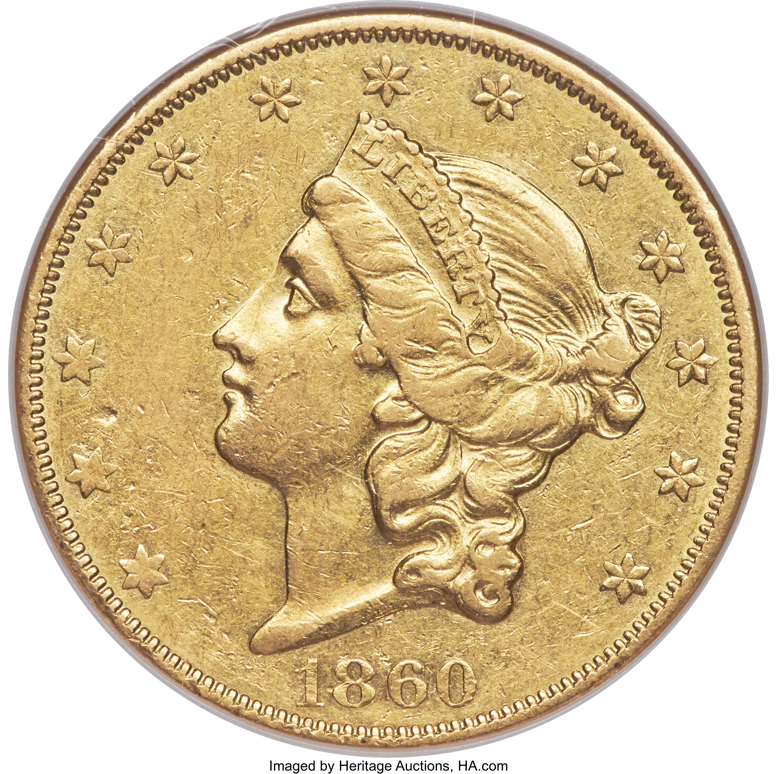 image for: 1860-O $20 AU53 NGC. Variety 2. ...