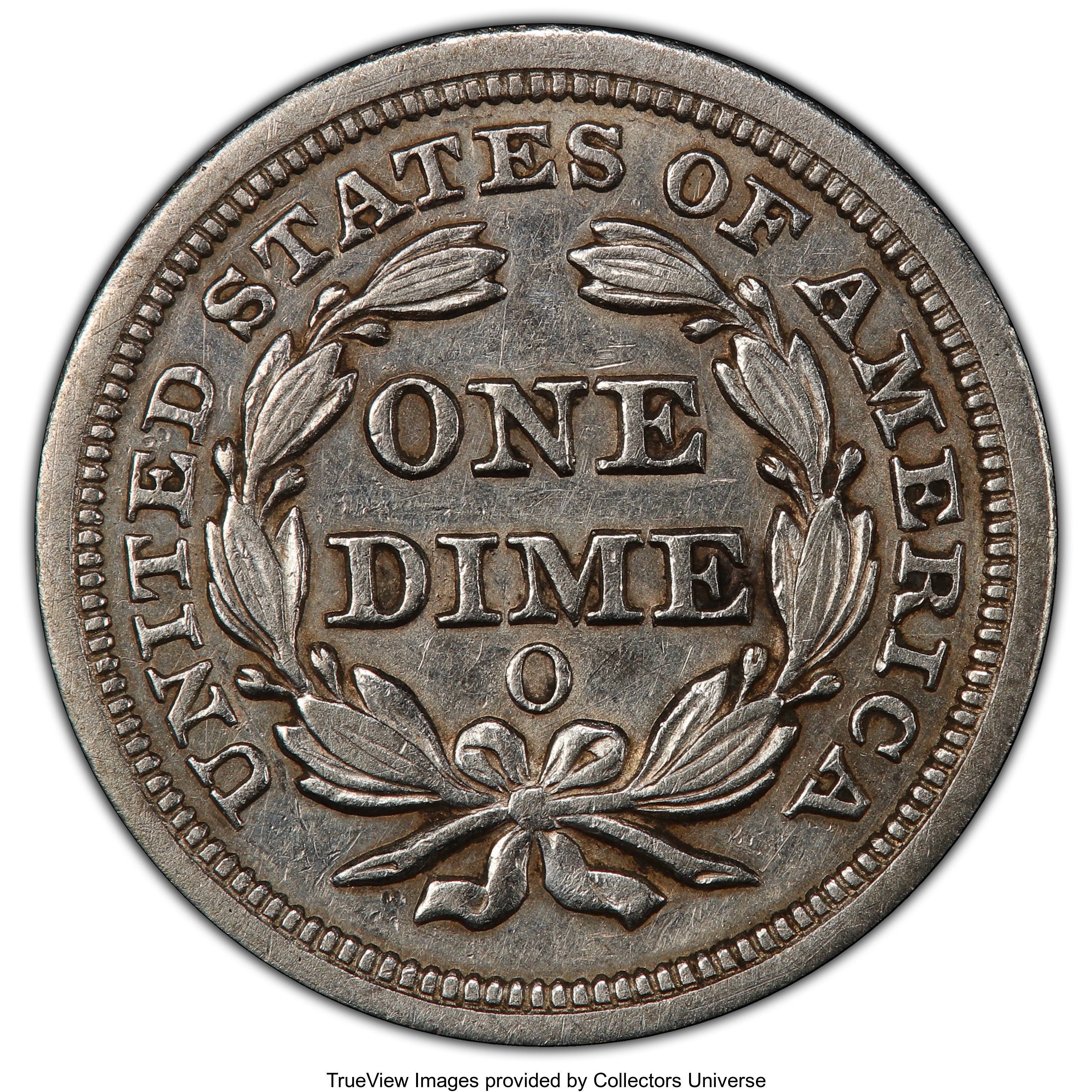 image for: 1851-O 10C With Pinch of Gold Dust AU50 PCGS. Ex: S.S. Central America. PCGS Population: (3/18). NGC Census: (1/27). CD...