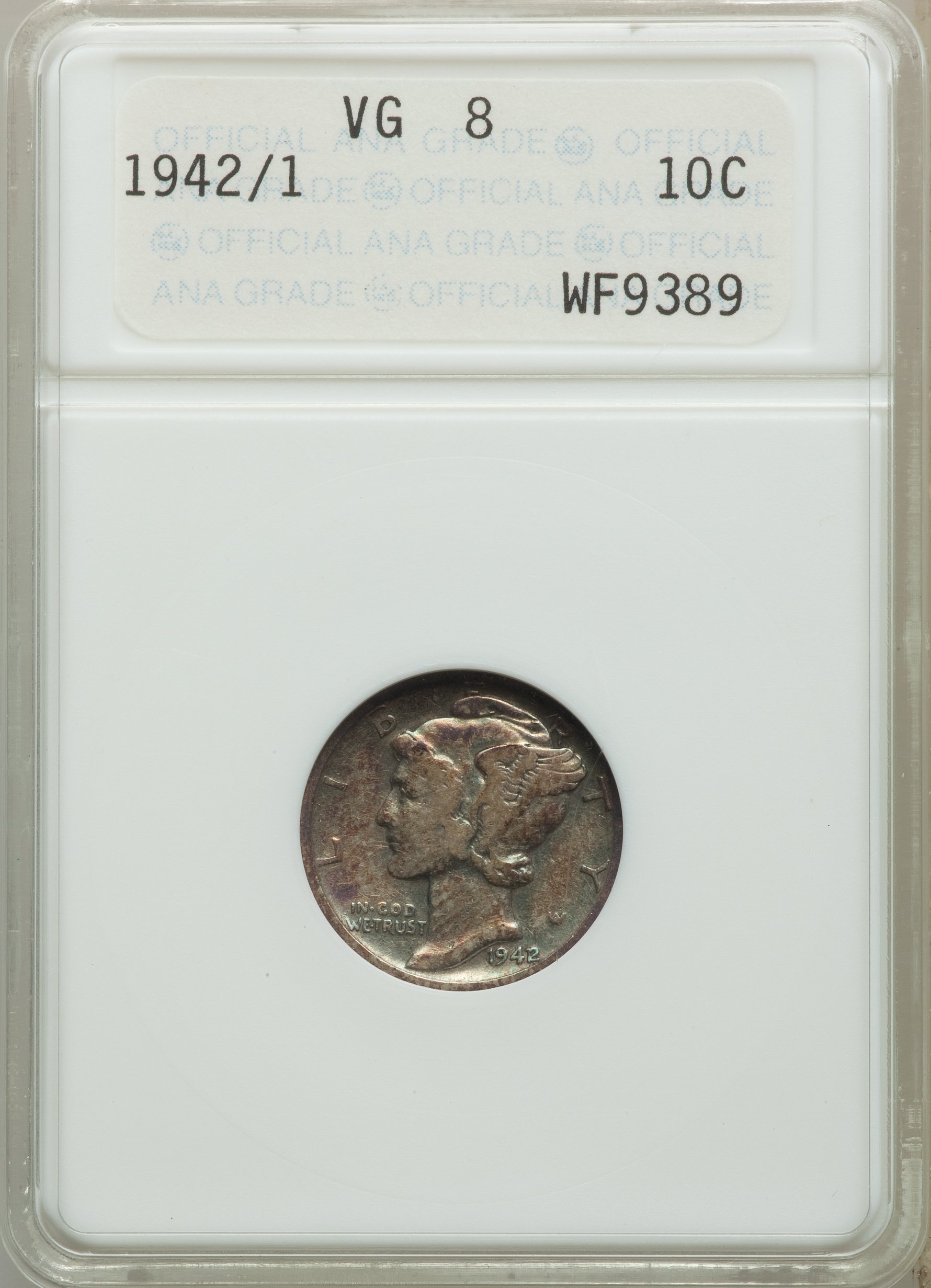 1942/1 10C VG8 ANACS. NGC Census: (0/0). PCGS Population: (24/3009). CDN: $320 Whsle. Bid for problem-free NGC/PCGS VG8 . M...