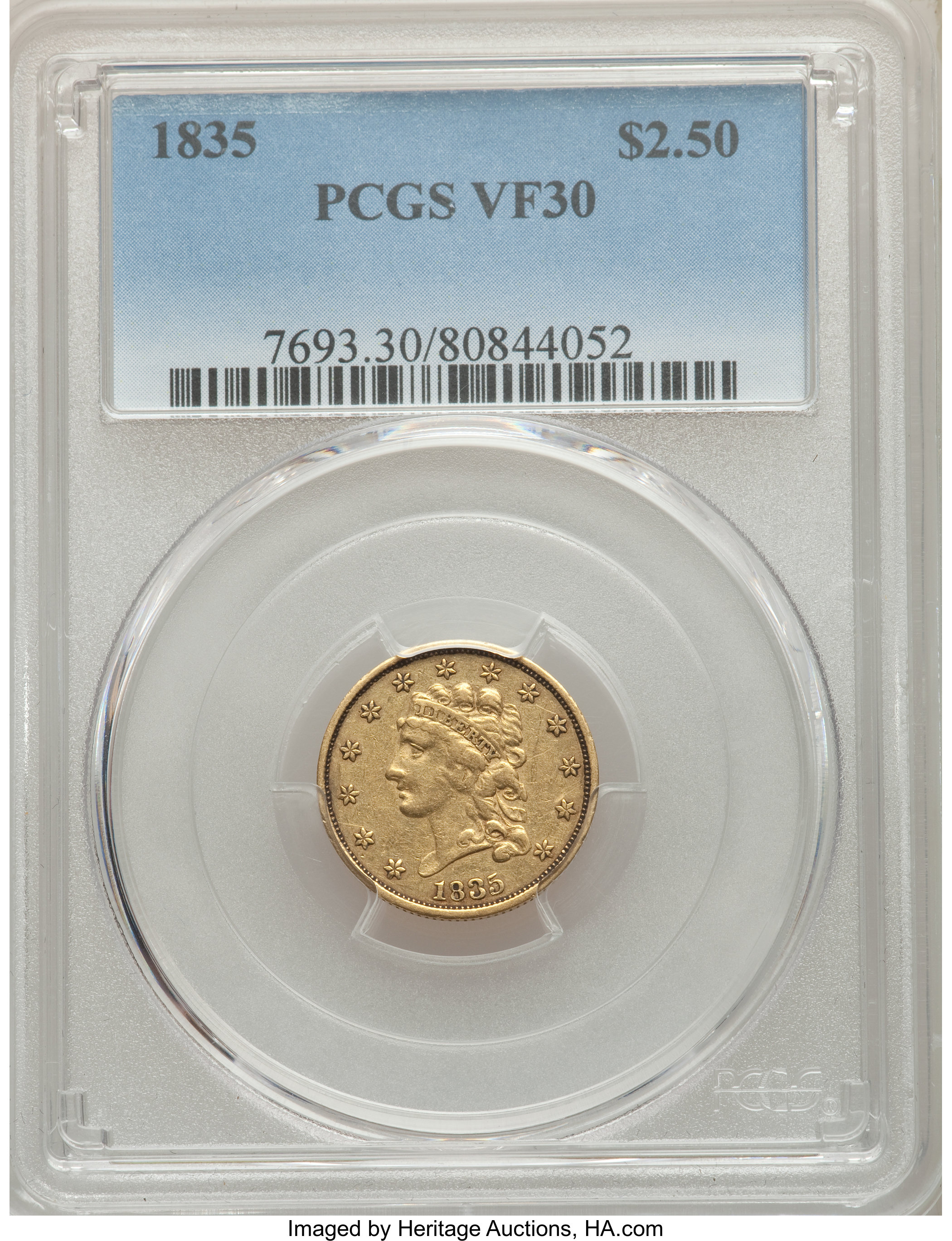 1835 $2 1/2 VF30 PCGS. PCGS Population: (9/221). NGC Census: (3/315). VF30. Mintage 131,402. ...