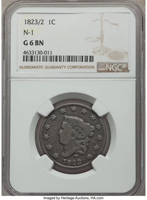 image for: 1823/2 1C N-1, R.2, Good 6 NGC. NGC Census: (13/79). PCGS Population: (0/16). Mintage 1,262,000. ...