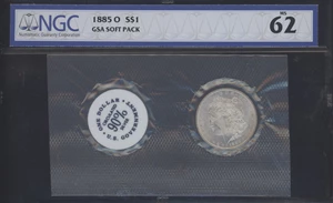 image for: 1885-O $1 GSA Soft Pack MS62 NGC. NGC Census: (0/0). PCGS Population: (2/18). CDN: $250 Whsle. Bid for problem-free NGC/PCG...