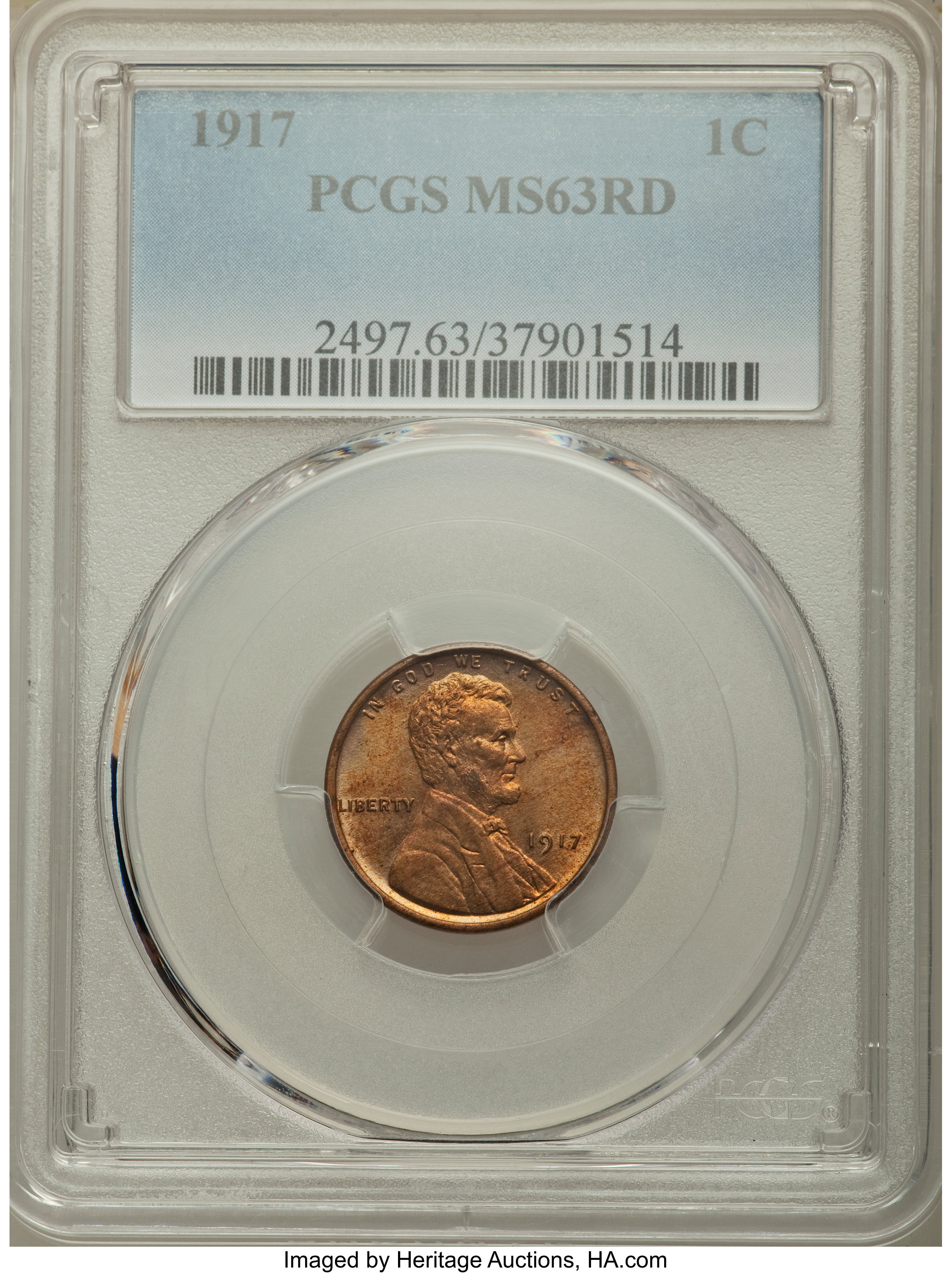 1917 1C MS63 Red PCGS. PCGS Population: (41/781). NGC Census: (10/197). Mintage 196,429,792. ...