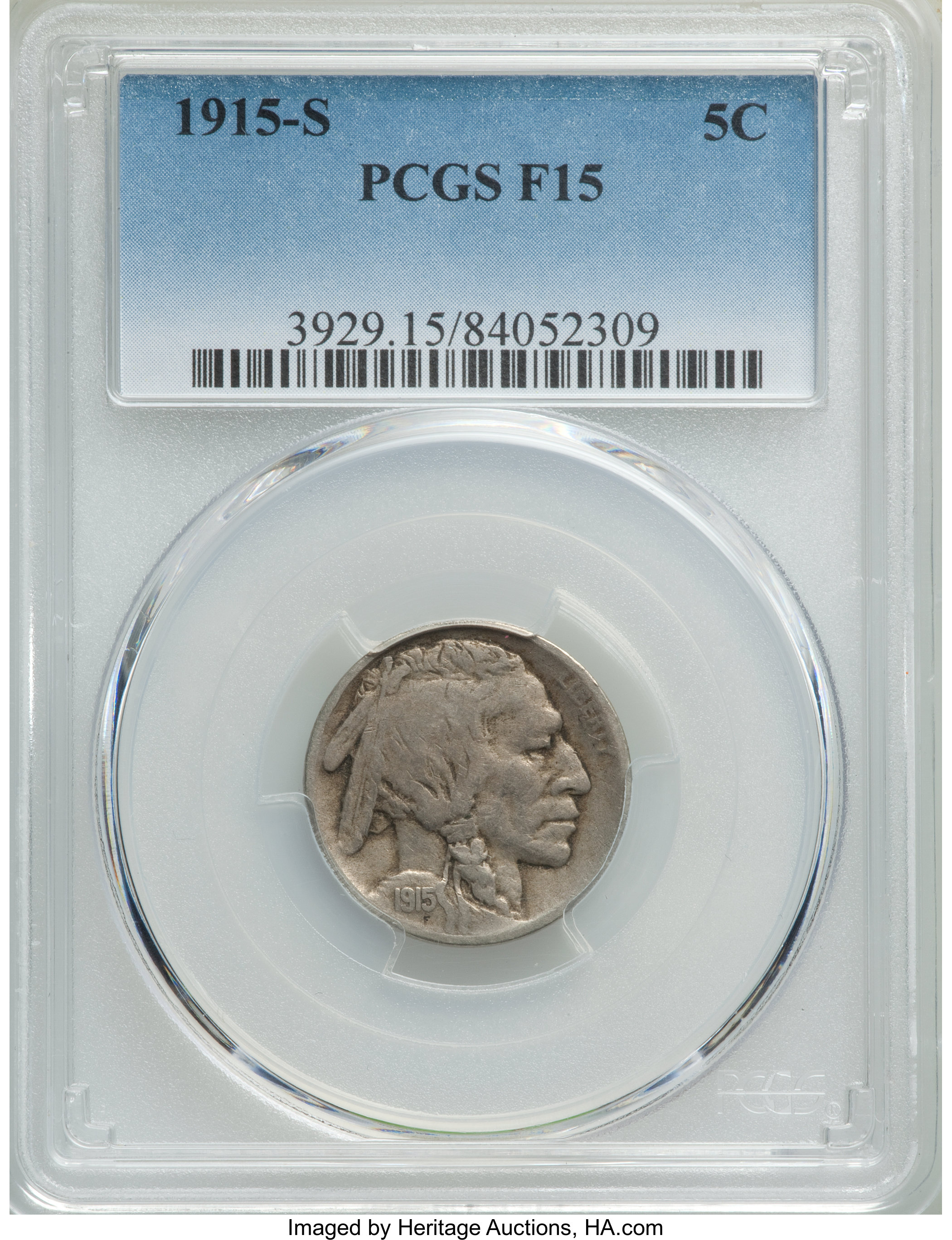 1915-S 5C Fine 15 PCGS. PCGS Population: (74/1382). NGC Census: (36/730). CDN: $75 Whsle. Bid for problem-free NGC/PCGS Fin...