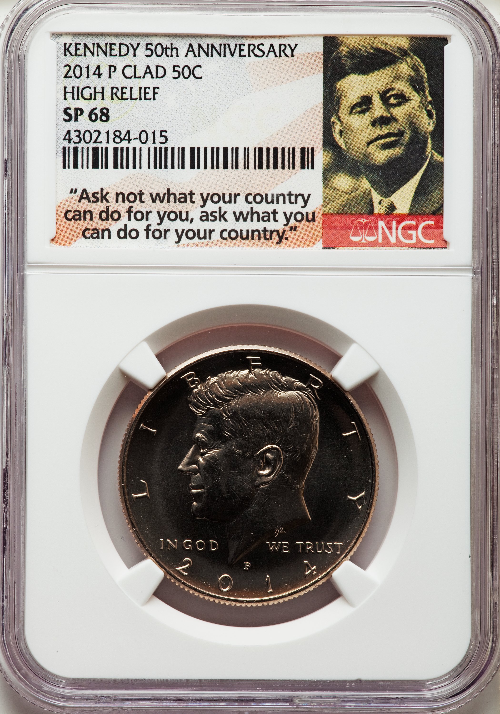 image for: 2014-P 50C High Relief, Clad, Kennedy 50th Anniversary, SP68 NGC. NGC Census: (0/0). PCGS Population: (33/2)....