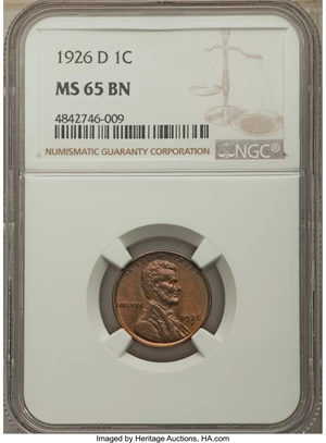 image for: 1926-D 1C MS65 Brown NGC. NGC Census: (6/0). PCGS Population: (10/0). CDN: $480 Whsle. Bid for problem-free NGC/PCGS MS65. ...