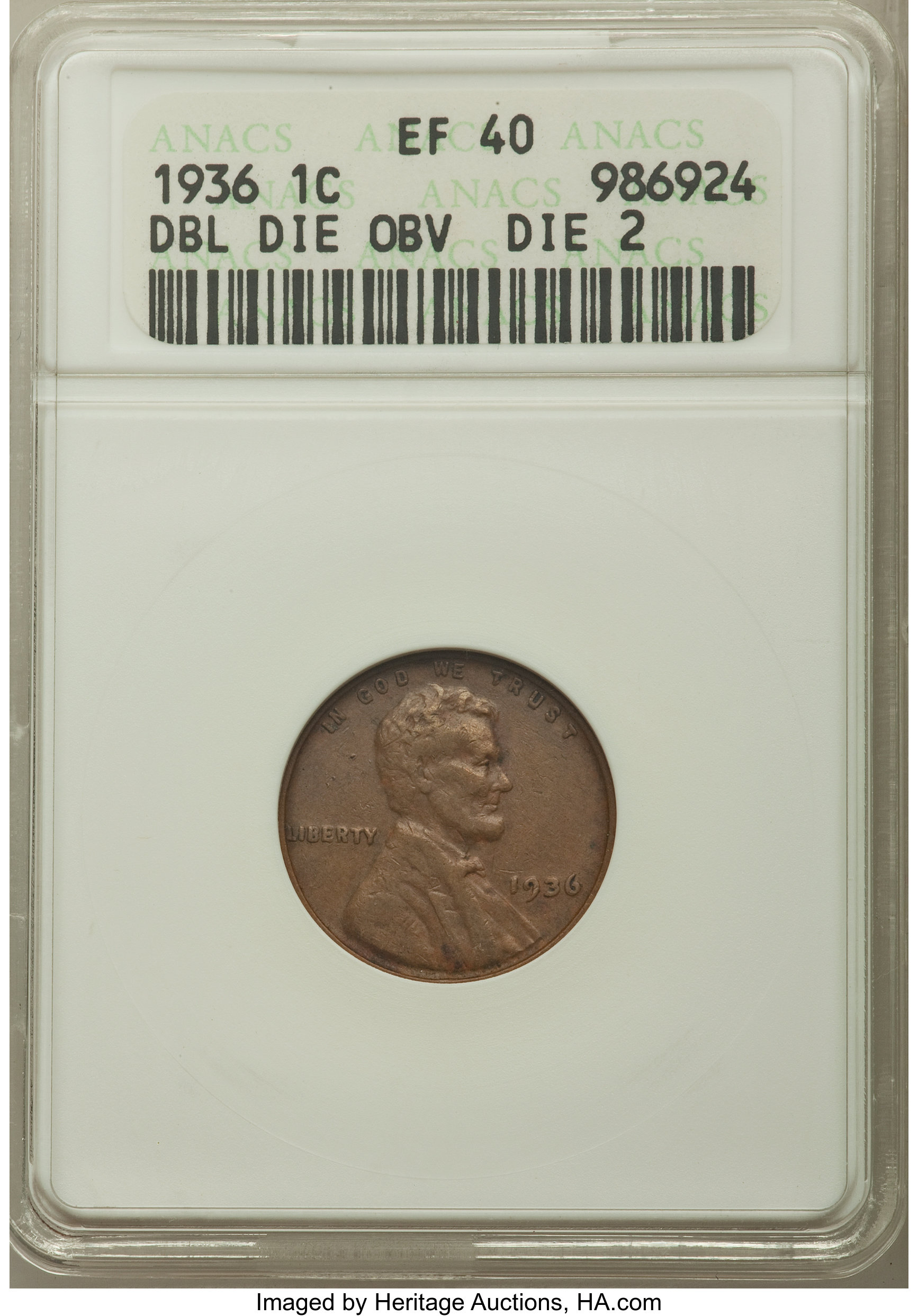 1936 Lincoln Penny Wheat Reverse Doubled Die Obverse Type 2