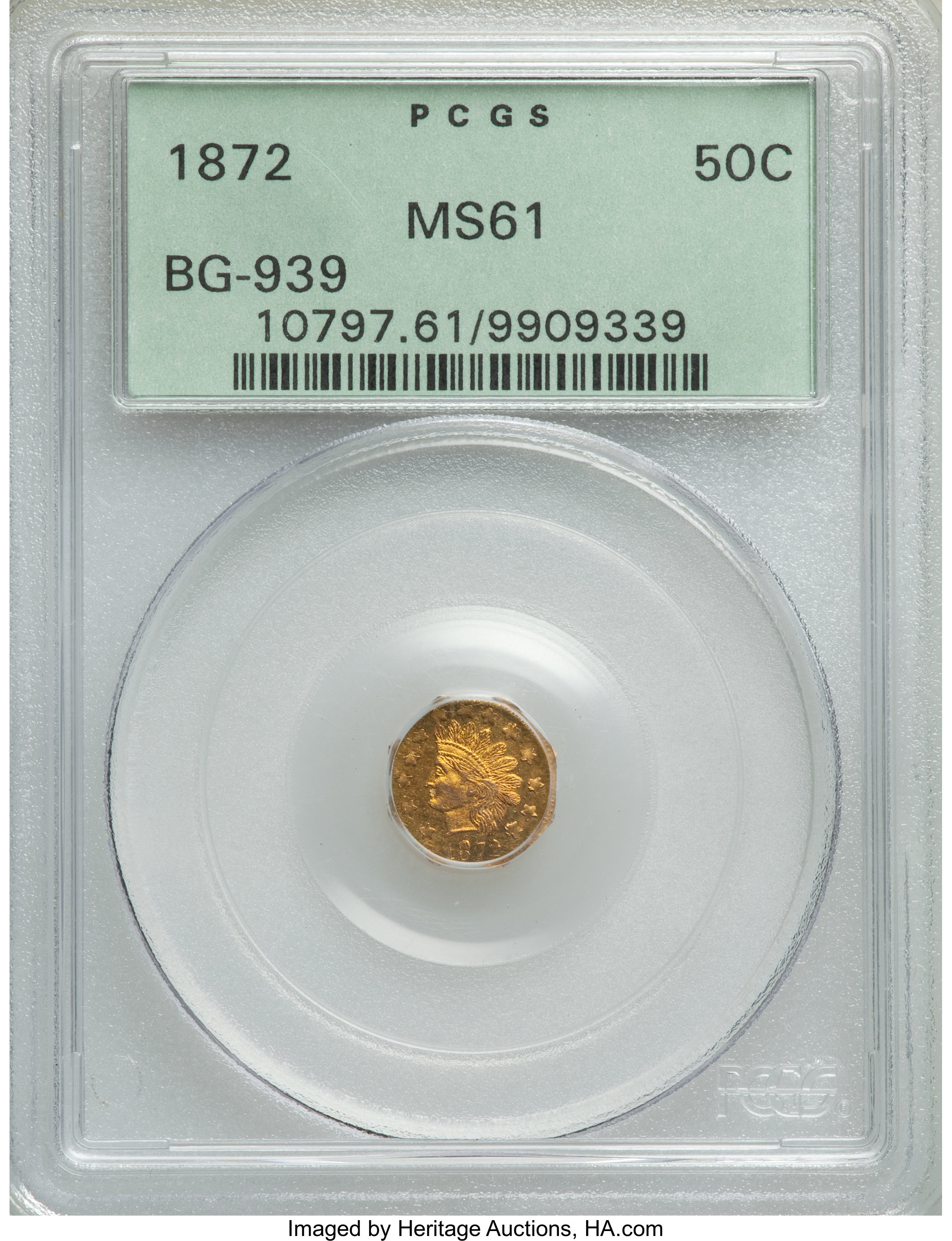 image for: 1872 50C Indian Octagonal 50 Cents, BG-939, Low R.5, MS61 PCGS. PCGS Population: (1/38). NGC Census: (1/10).  ...