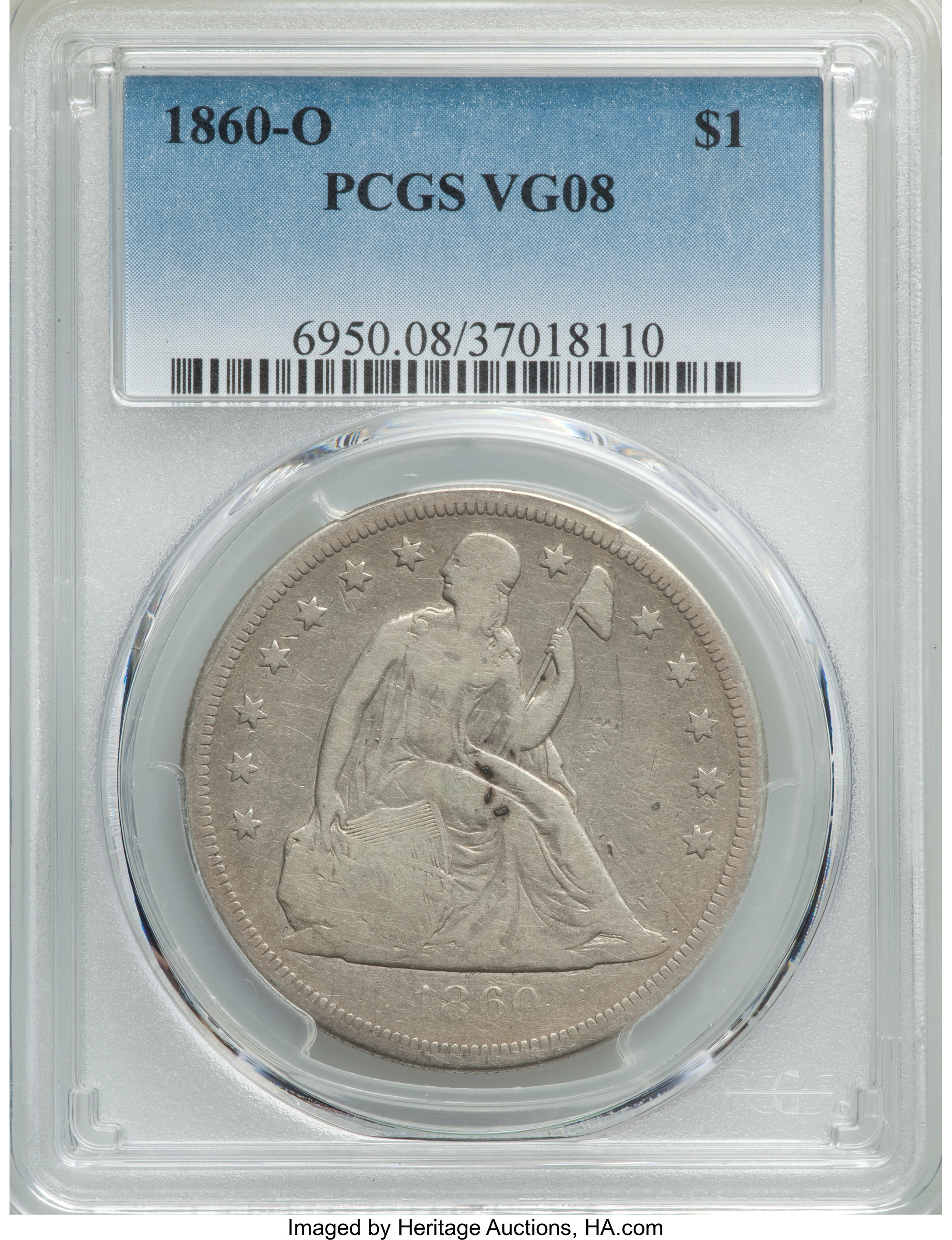 1860-O $1 VG8 PCGS. PCGS Population: (12/1604). NGC Census: (4/948). VG8 . Mintage 515,000. ...
