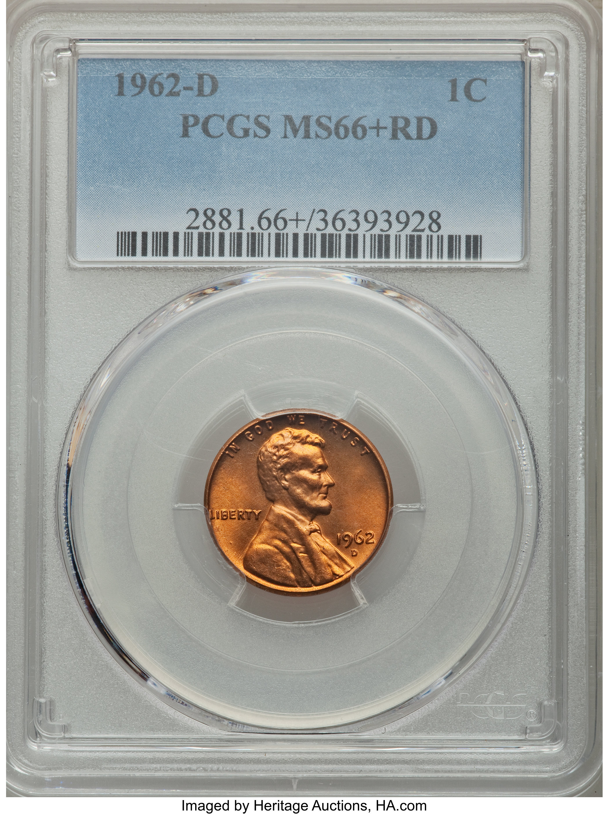 1962-D 1C MS66+ Red PCGS. PCGS Population: (643/11 and 40/1+). NGC Census: (615/31 and 3/3+). CDN: $18 Whsle. Bid for probl...