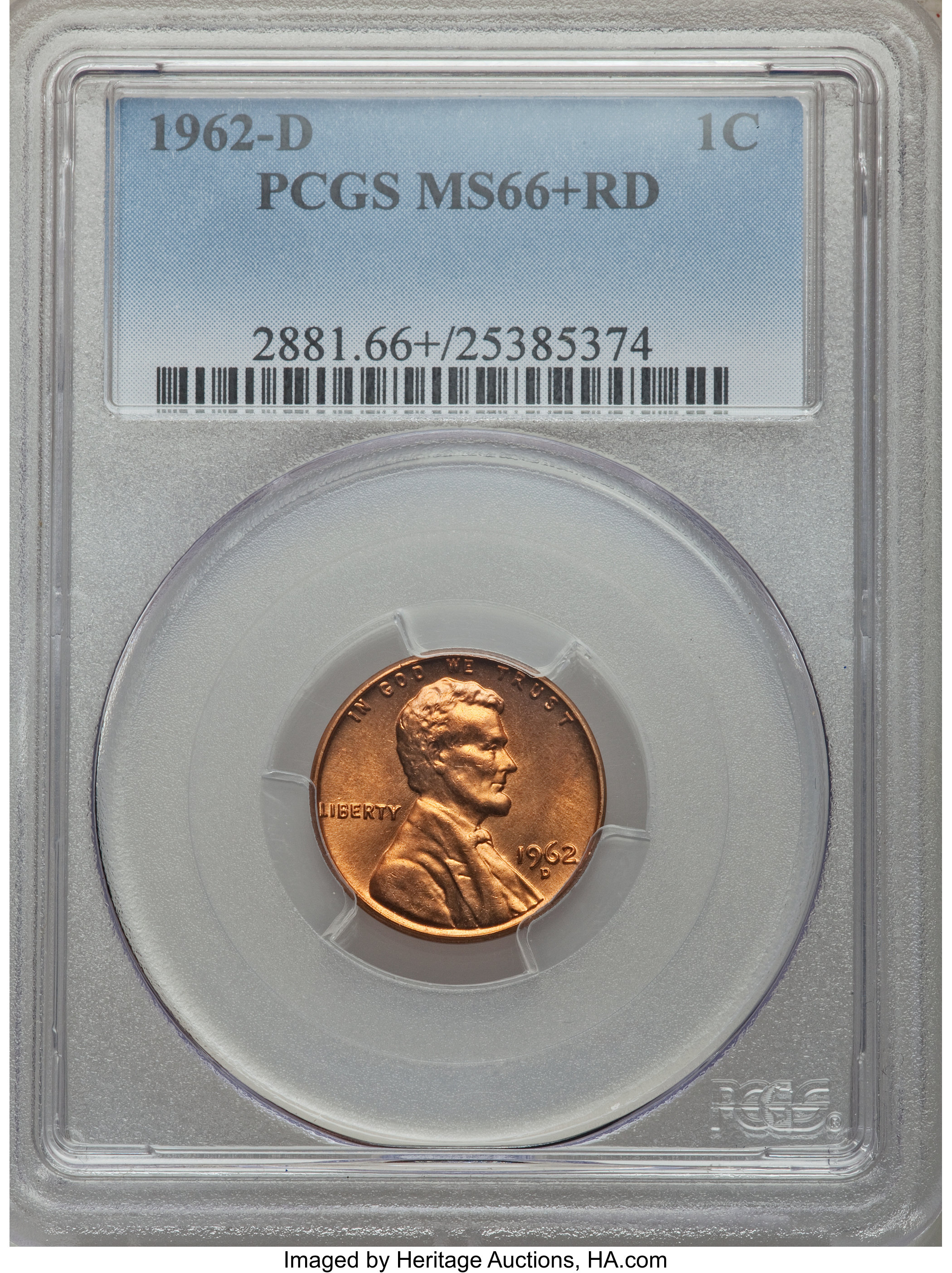 1962-D 1C MS66+ Red PCGS. PCGS Population: (644/11 and 41/1+). NGC Census: (616/31 and 3/3+). CDN: $18 Whsle. Bid for probl...