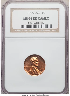 image for: 1965 1C SMS MS66 Red Cameo NGC. NGC Census: (27/10). PCGS Population: (15/2)....