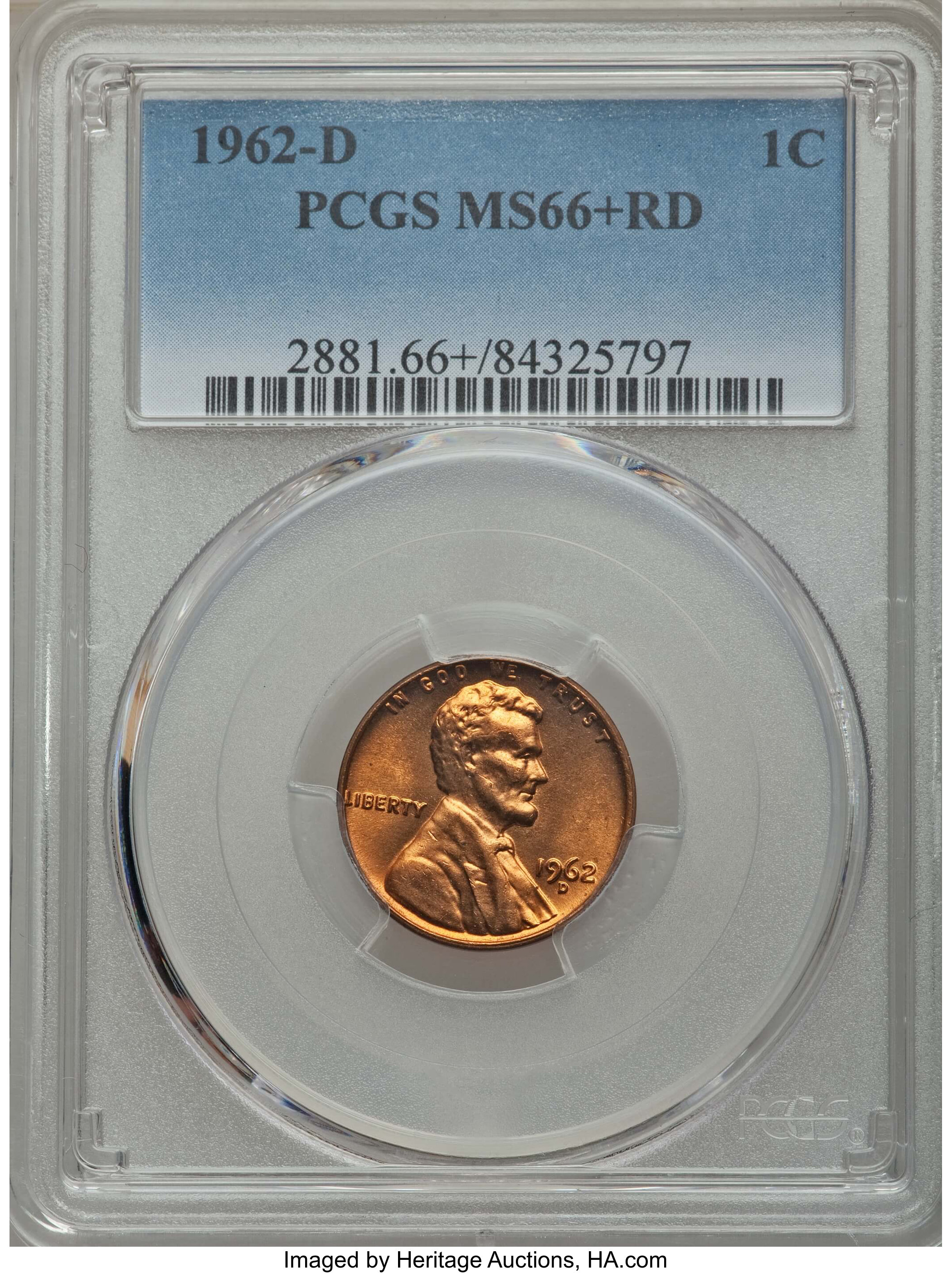 1962-D 1C MS66+ Red PCGS. PCGS Population: (645/10 and 41/1+). NGC Census: (622/31 and 3/3+). CDN: $18 Whsle. Bid for probl...